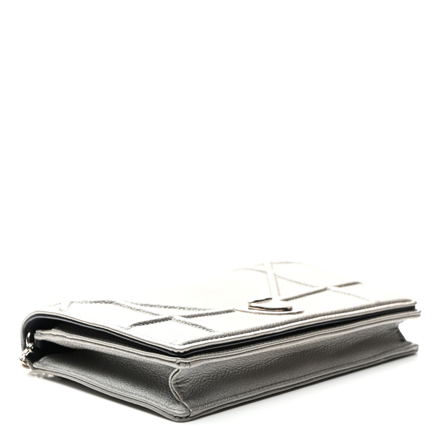 Christian Dior Metallic Grained Calfskin Diorama Wallet on Chain Pouch Silver 4 of 9