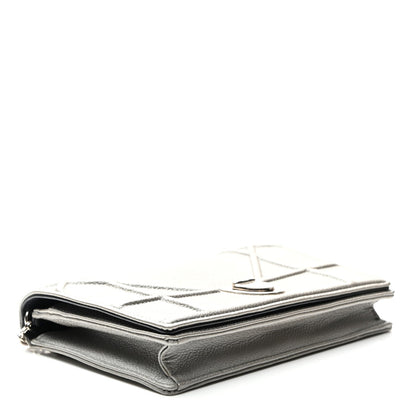 Christian Dior Metallic Grained Calfskin Diorama Wallet on Chain Pouch Silver 4 of 9