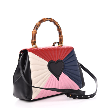 Gucci Calfskin Bamboo Trapuntata Queen Margaret Top Handle Bag Blue Agata Hibiscus Red Mystic White Sugar Pink 3 of 11