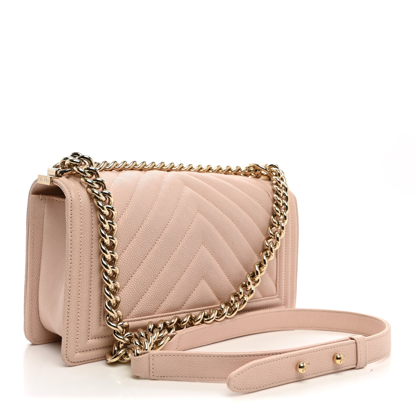 Caviar Chevron Quilted Medium Boy Flap Light Pink