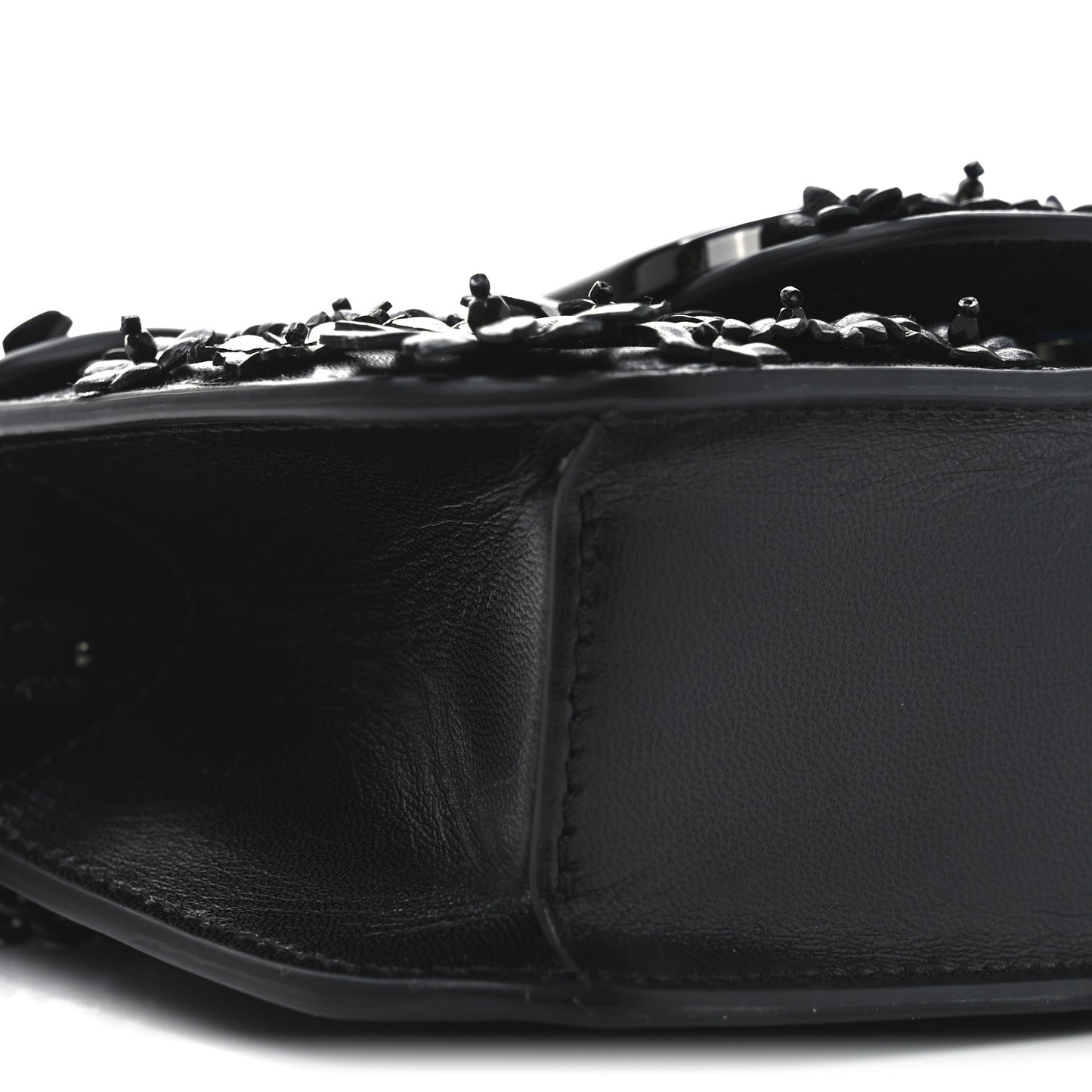 Calfskin Flower Embroidered Small Loco Shoulder Bag Black