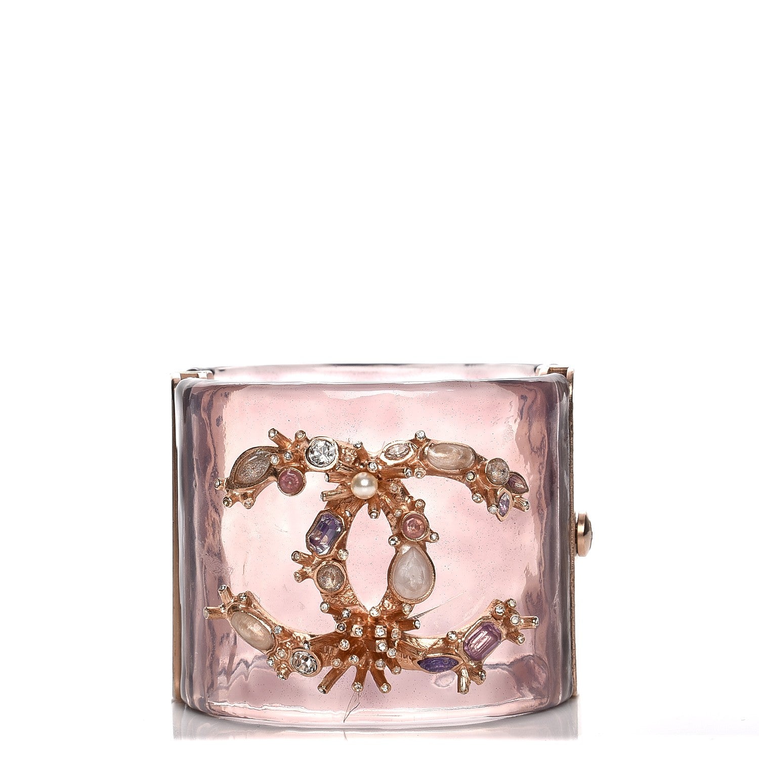 Chanel Lucite Crystal Pearl Gripoix CC Cuff Purple 1 of 7