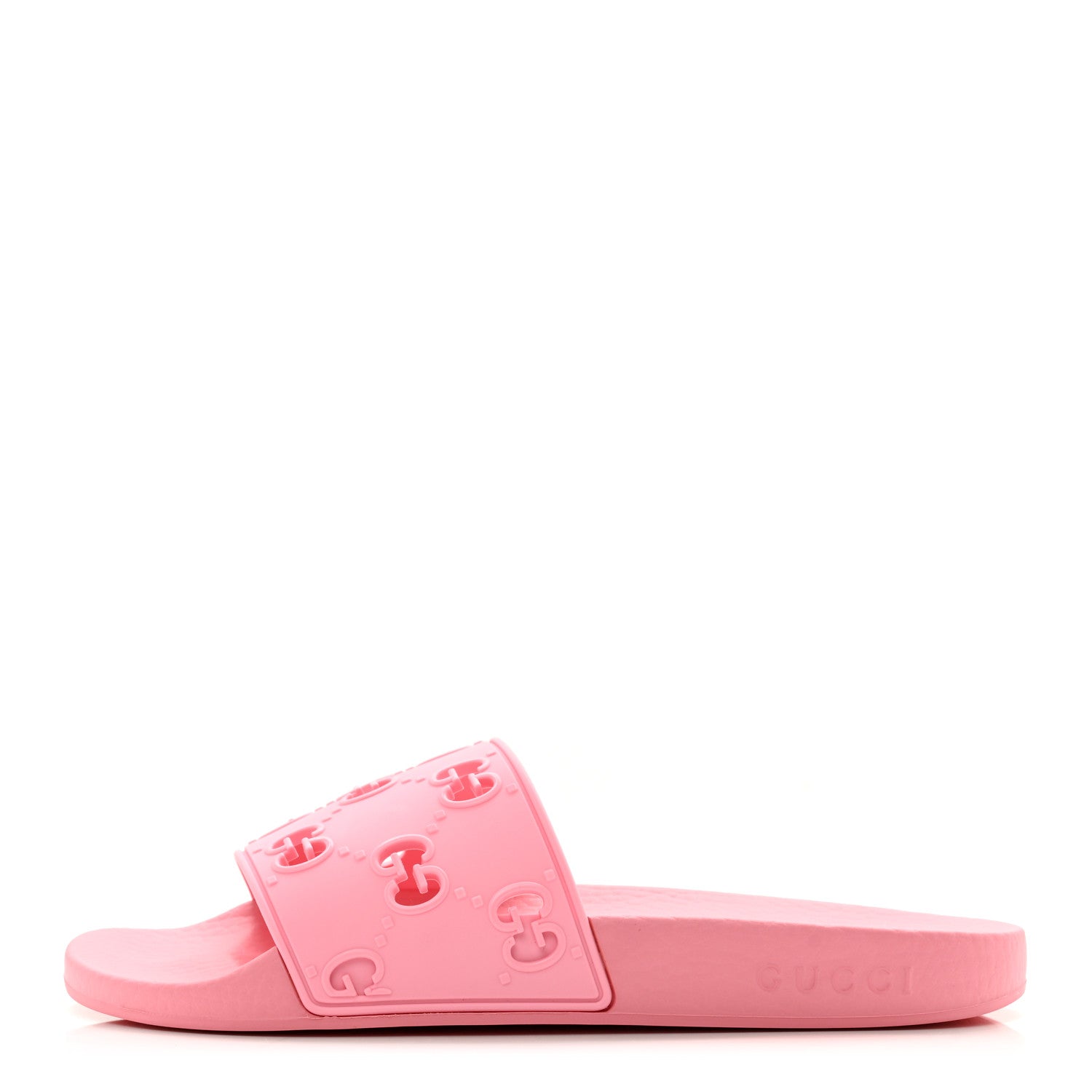 Gucci Rubber GG Monogram Perforated Womens Slide Sandals 38 Rose Box 1 of 8