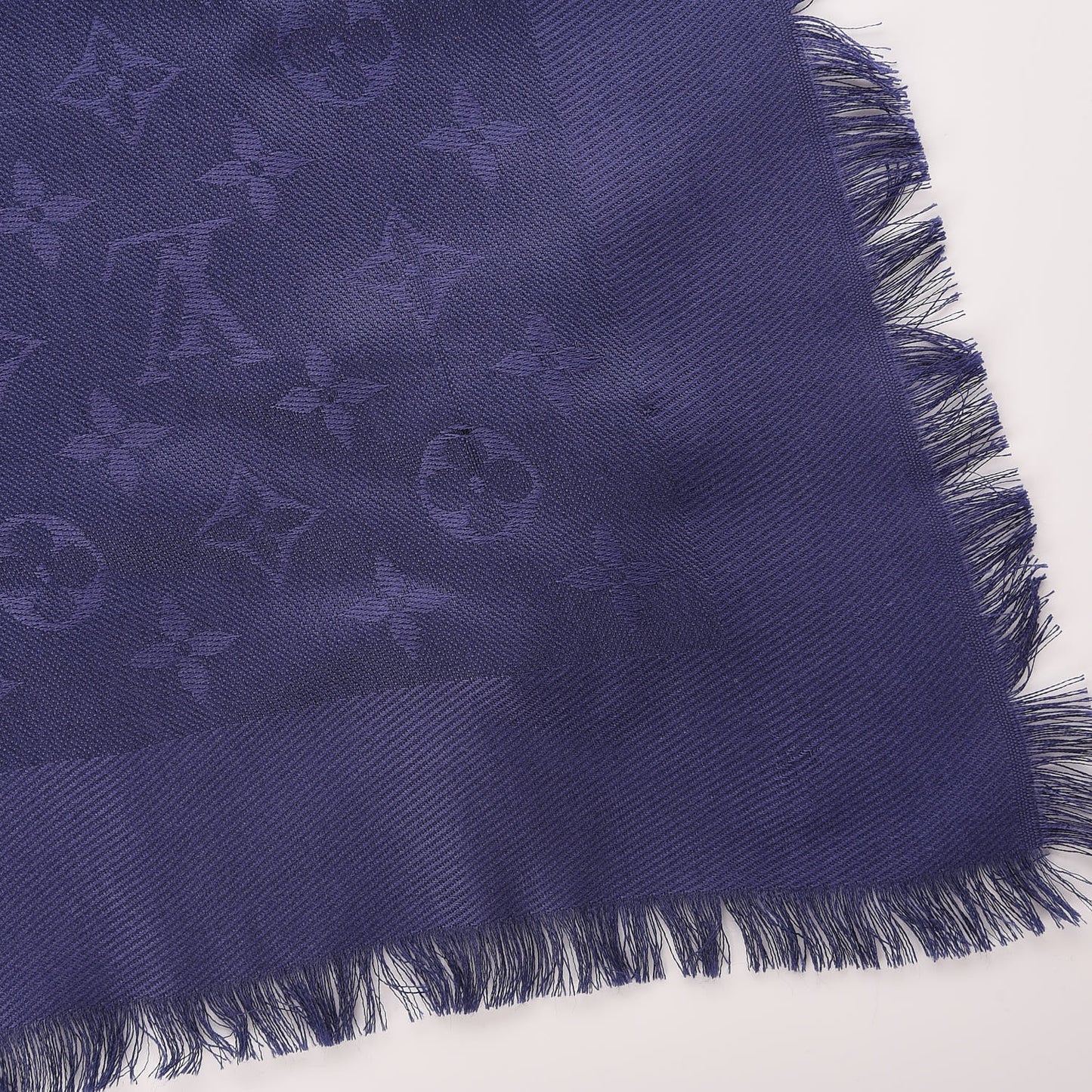 Silk Wool Monogram Shawl Night Blue