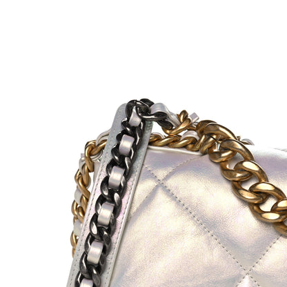 Chanel Iridescent Calfskin Quilted Large Chanel 19 Flap White 9 of 12