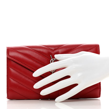 Saint Laurent Lambskin Y Quilted Monogram Large Loulou Flap Wallet Rouge Eros 2 of 9