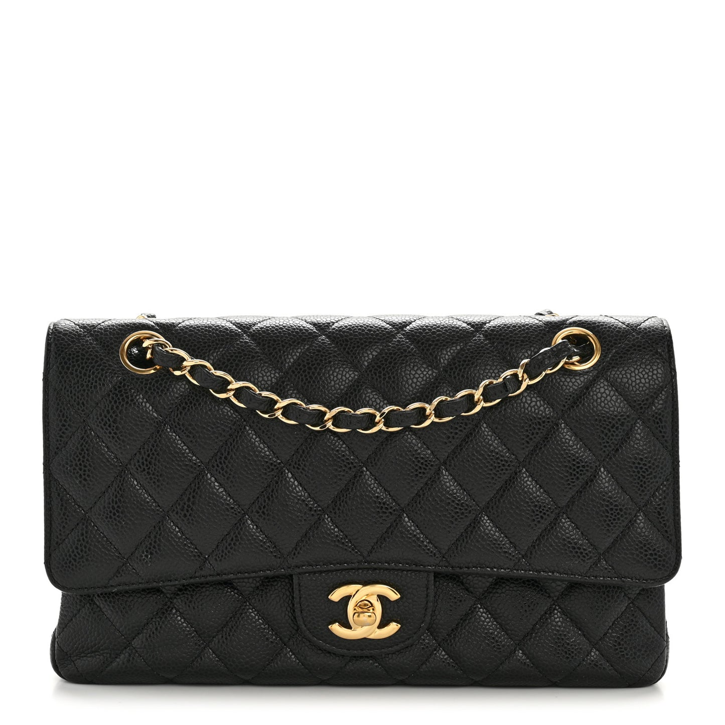 Caviar Quilted Medium Double Flap Black