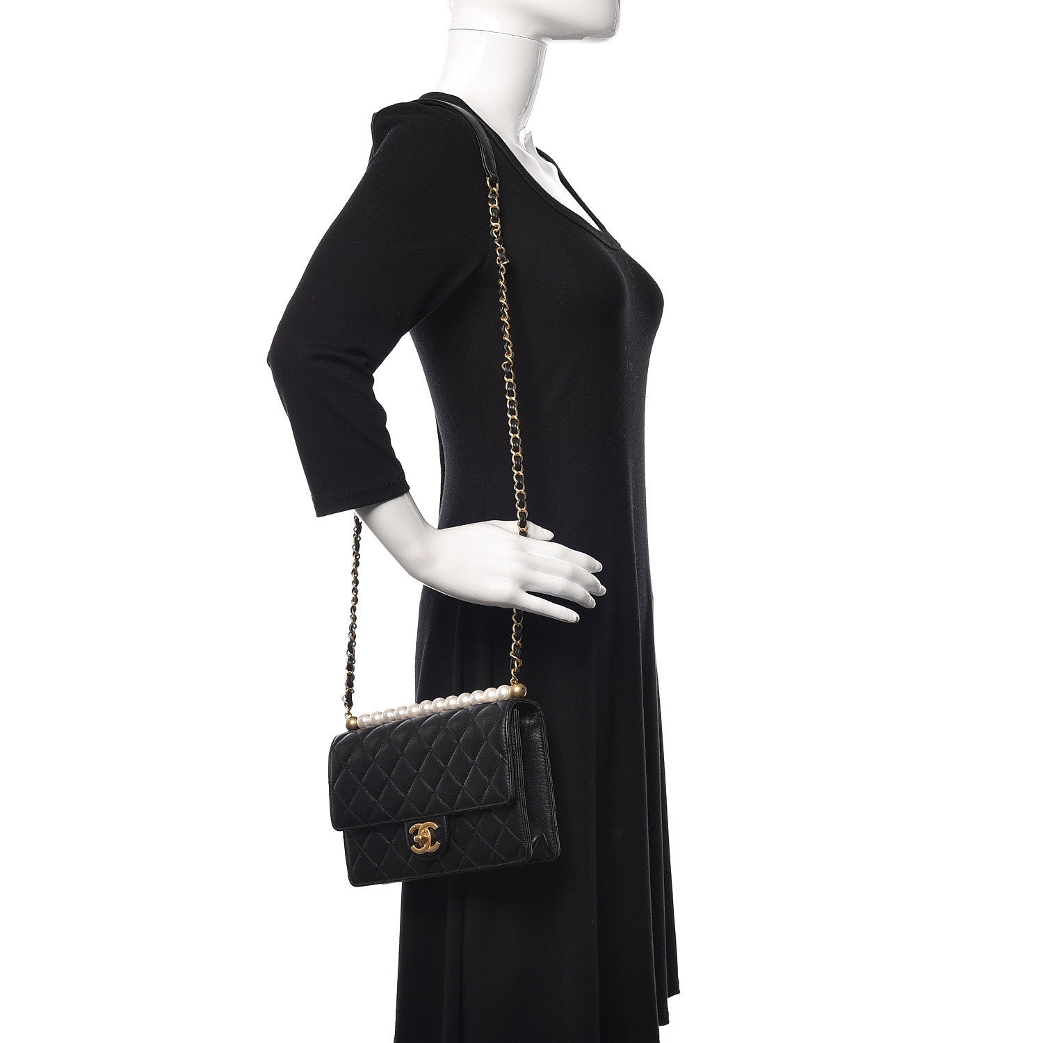 Chanel Lambskin Quilted Small Chic Pearls Flap Black 2 of 11