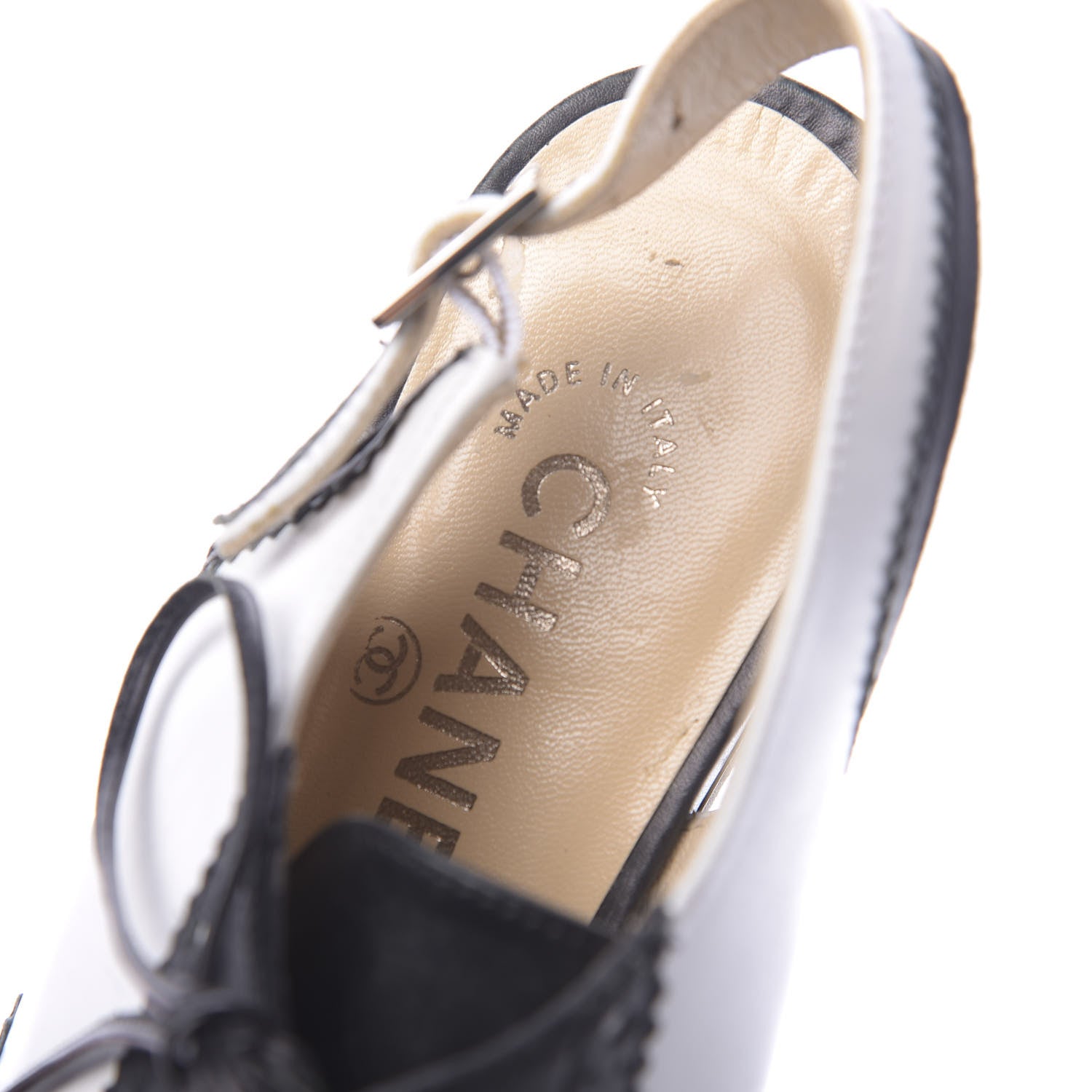Chanel Calfskin Lace Up Ankle Strap Oxfords 35.5 Black White 7 of 9