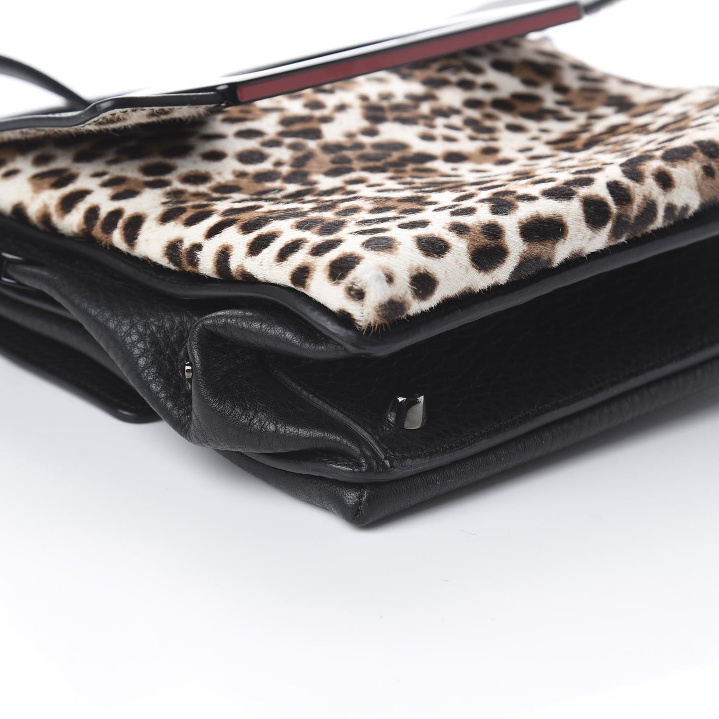 Calf Hair Leopard Print Passage Messenger Bag Black