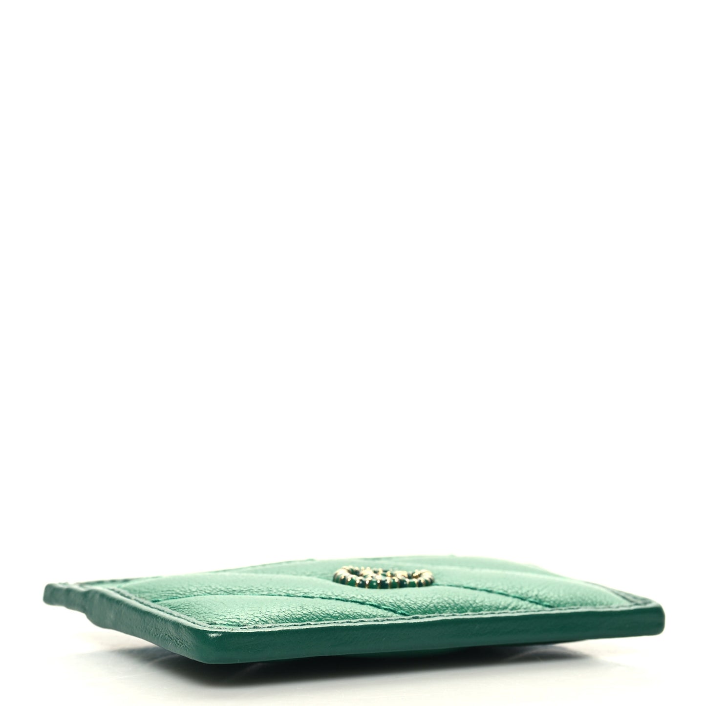Azalea Calfskin Enamel Matelasse Diagonal Torchon GG Marmont Card Holder New Shamarock Emerald