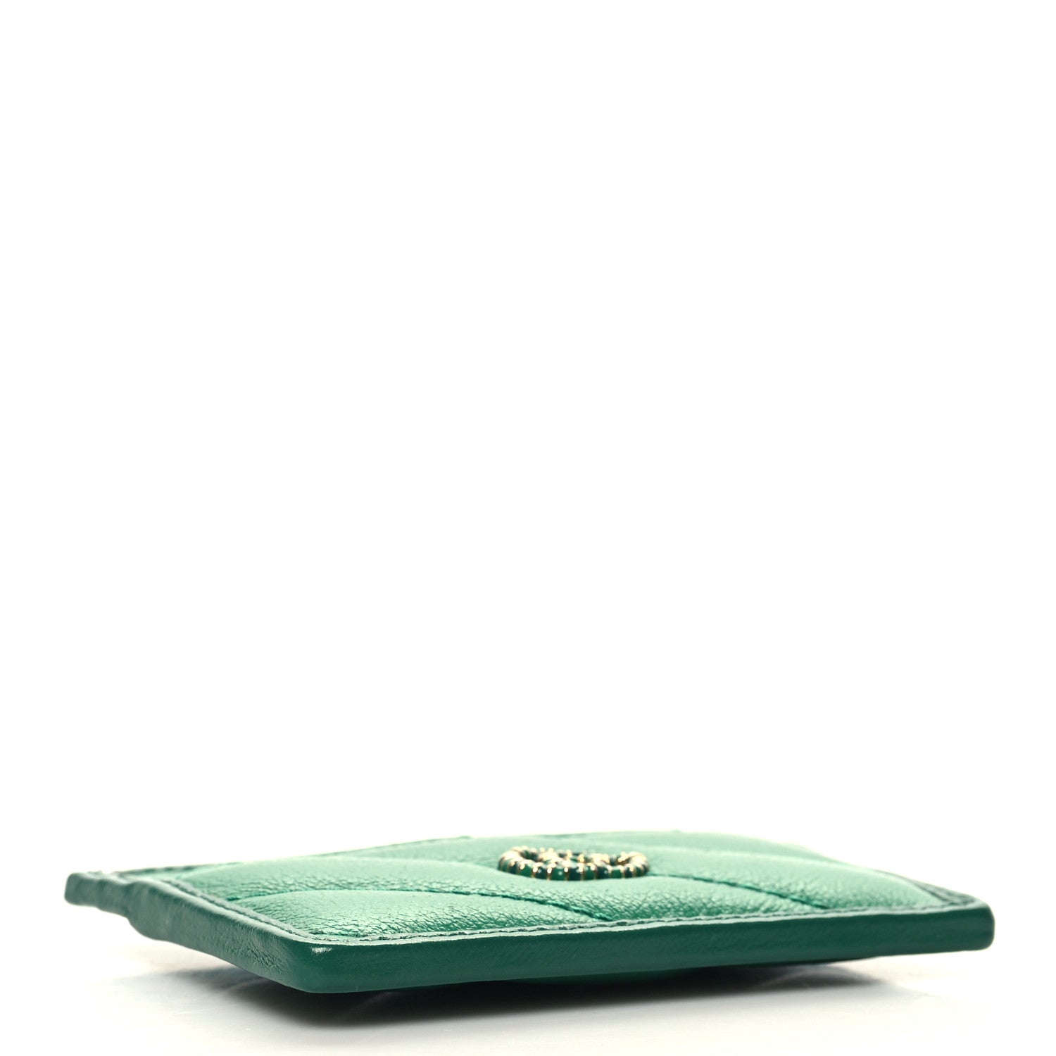 Gucci Azalea Calfskin Enamel Matelasse Diagonal Torchon GG Marmont Card Holder New Shamarock Emerald 4 of 7