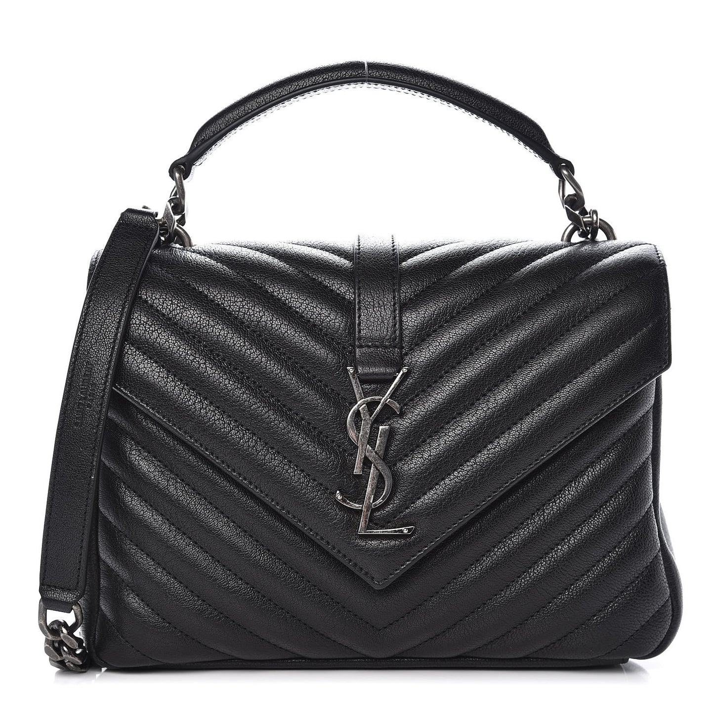Sheepskin Matelasse Chevron Monogram Medium College Bag Black