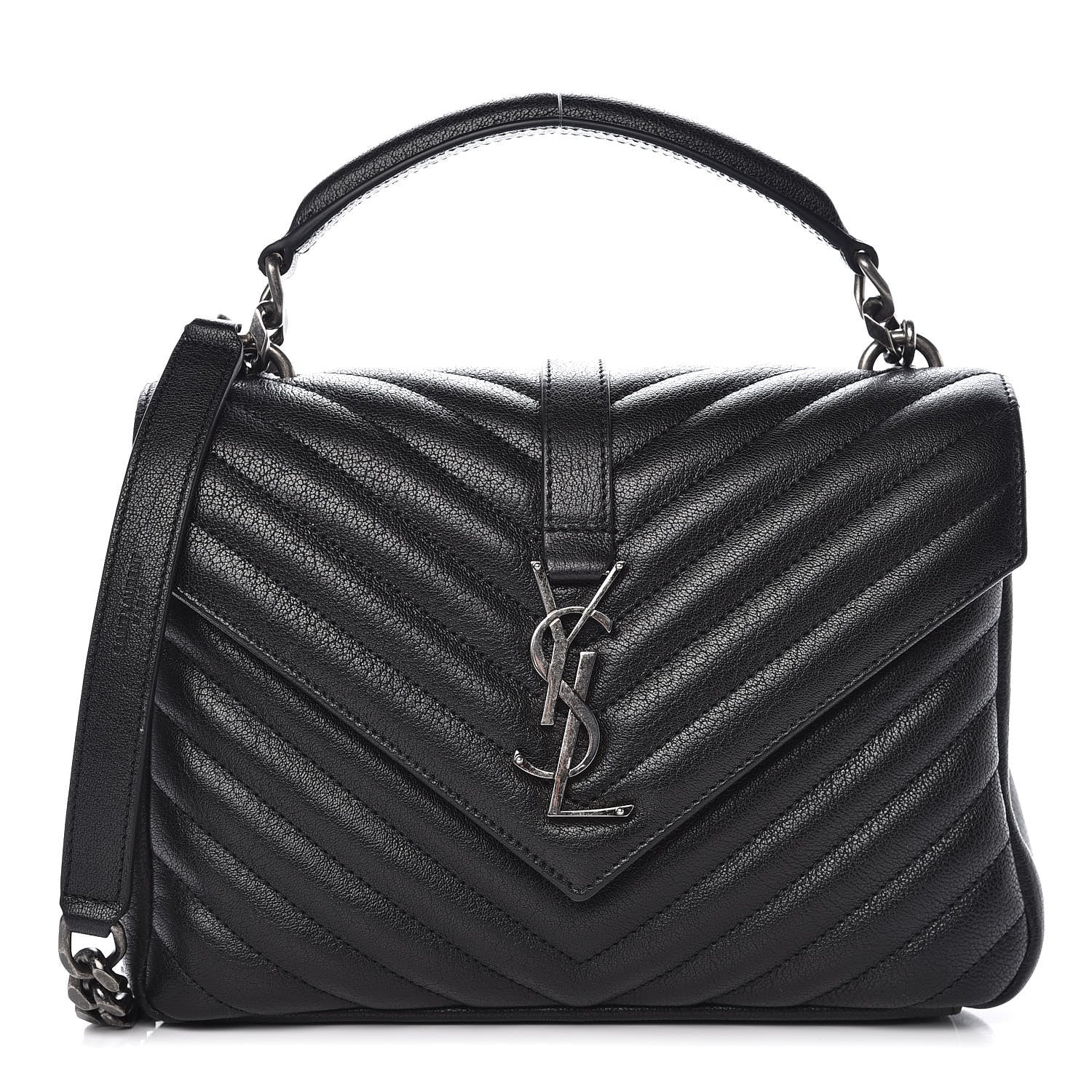 Saint Laurent Sheepskin Matelasse Chevron Monogram Medium College Bag Black 1 of 10