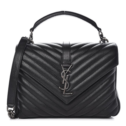 Saint Laurent Sheepskin Matelasse Chevron Monogram Medium College Bag Black 1 of 10