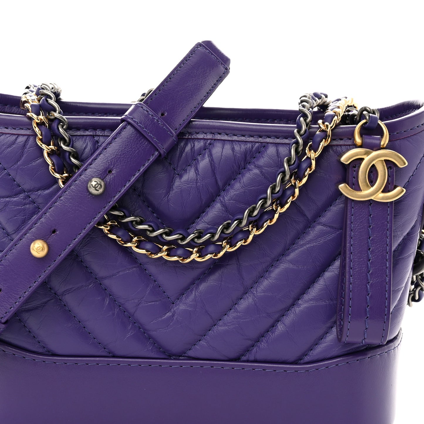 Aged Calfskin Chevron Quilted Small Gabrielle Hobo Purple