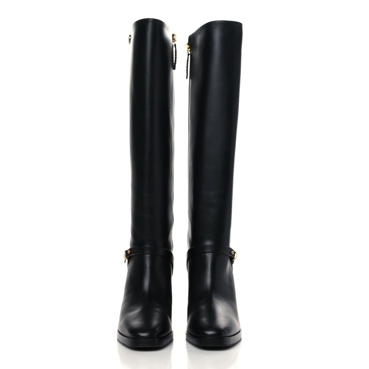 Calfskin Double G Knee High Boots 35.5 Black