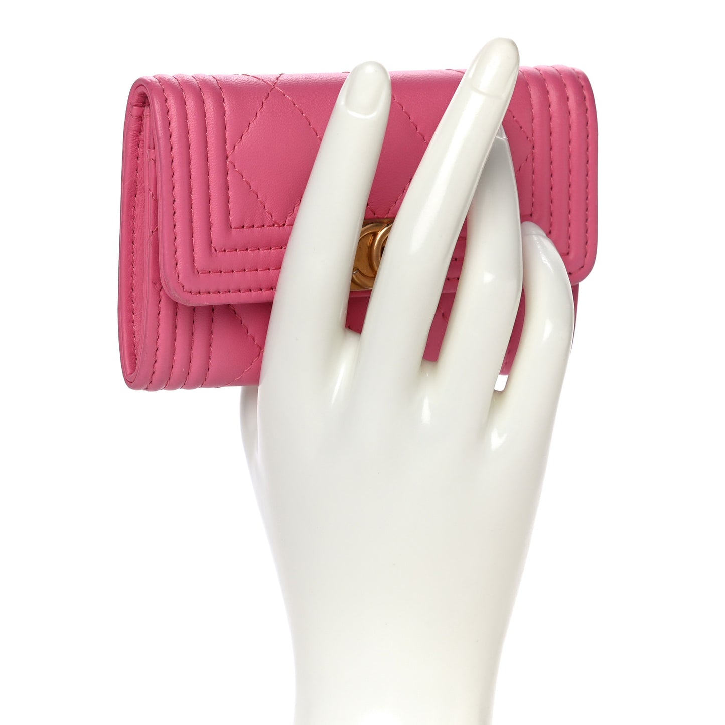 Lambskin Quilted Boy Card Holder Wallet Pink