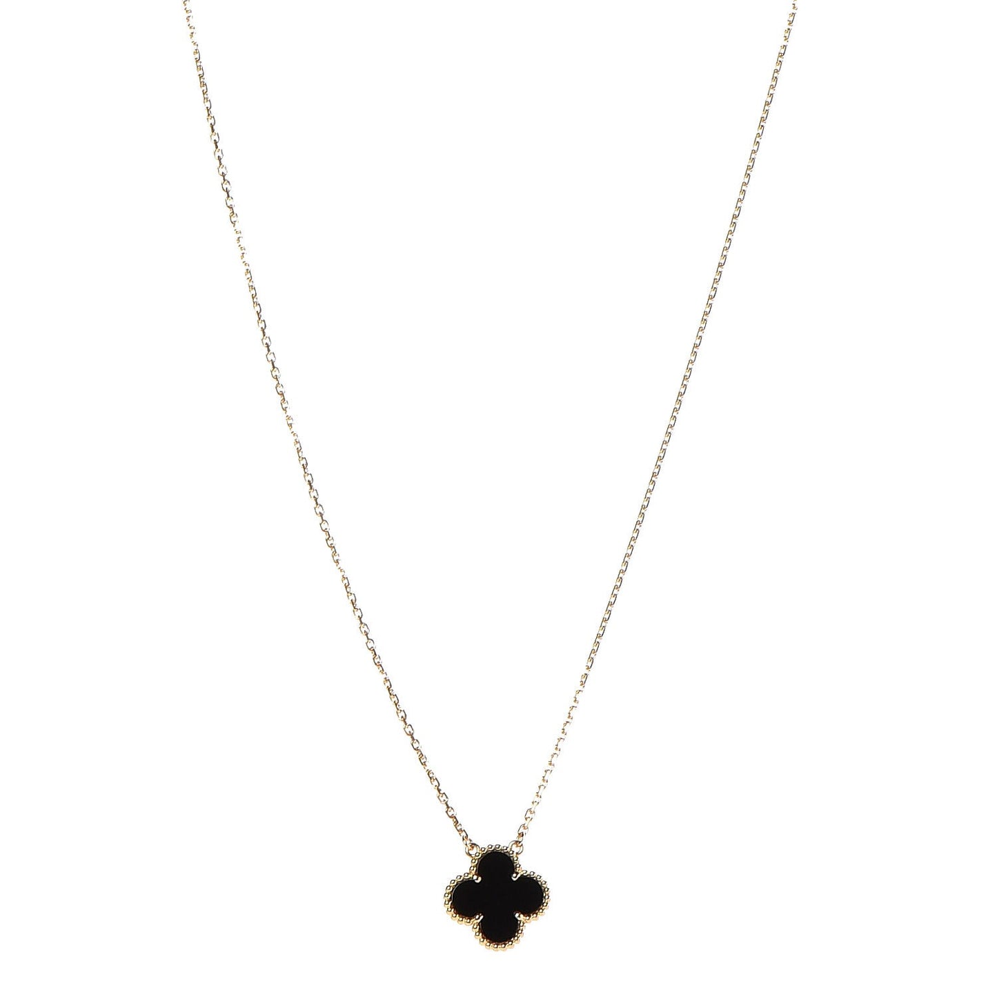 18K Yellow Gold Black Onyx Vintage Alhambra Pendant Necklace