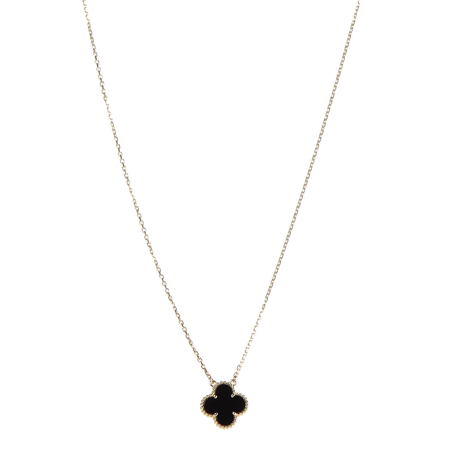 Van Cleef & Arpels 18K Yellow Gold Black Onyx Vintage Alhambra Pendant Necklace 1 of 8
