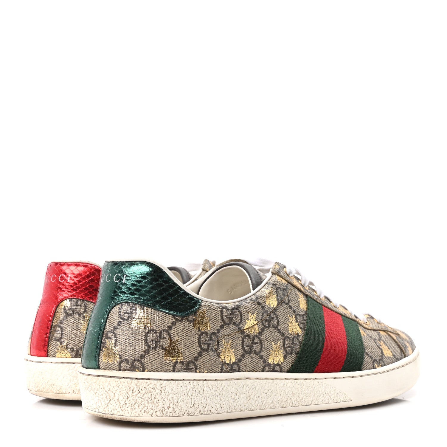 Gucci GG Supreme Monogram Bees Ayers Web Mens Ace Sneakers 9.5 Beige Oro Green Red 5 of 9