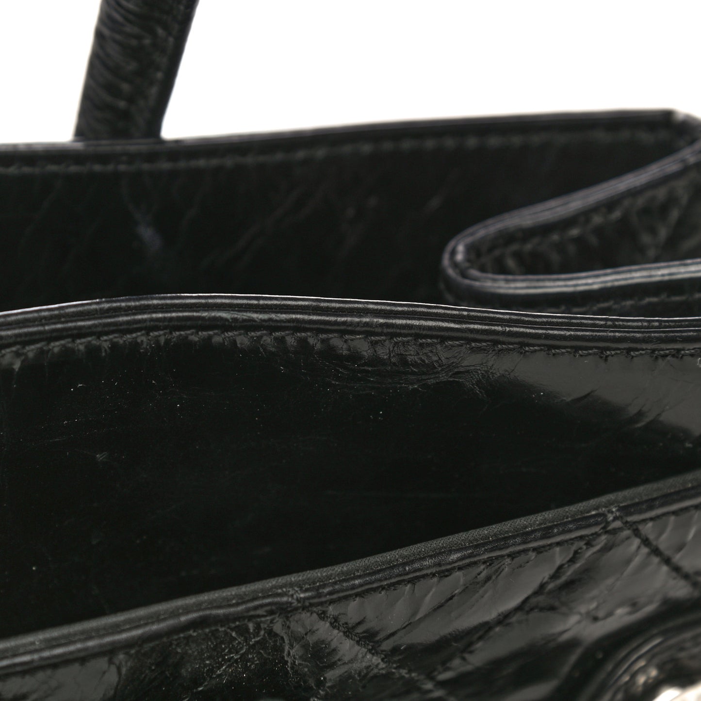 Glazed Calfskin Quilted Large New Portobello Tote Black