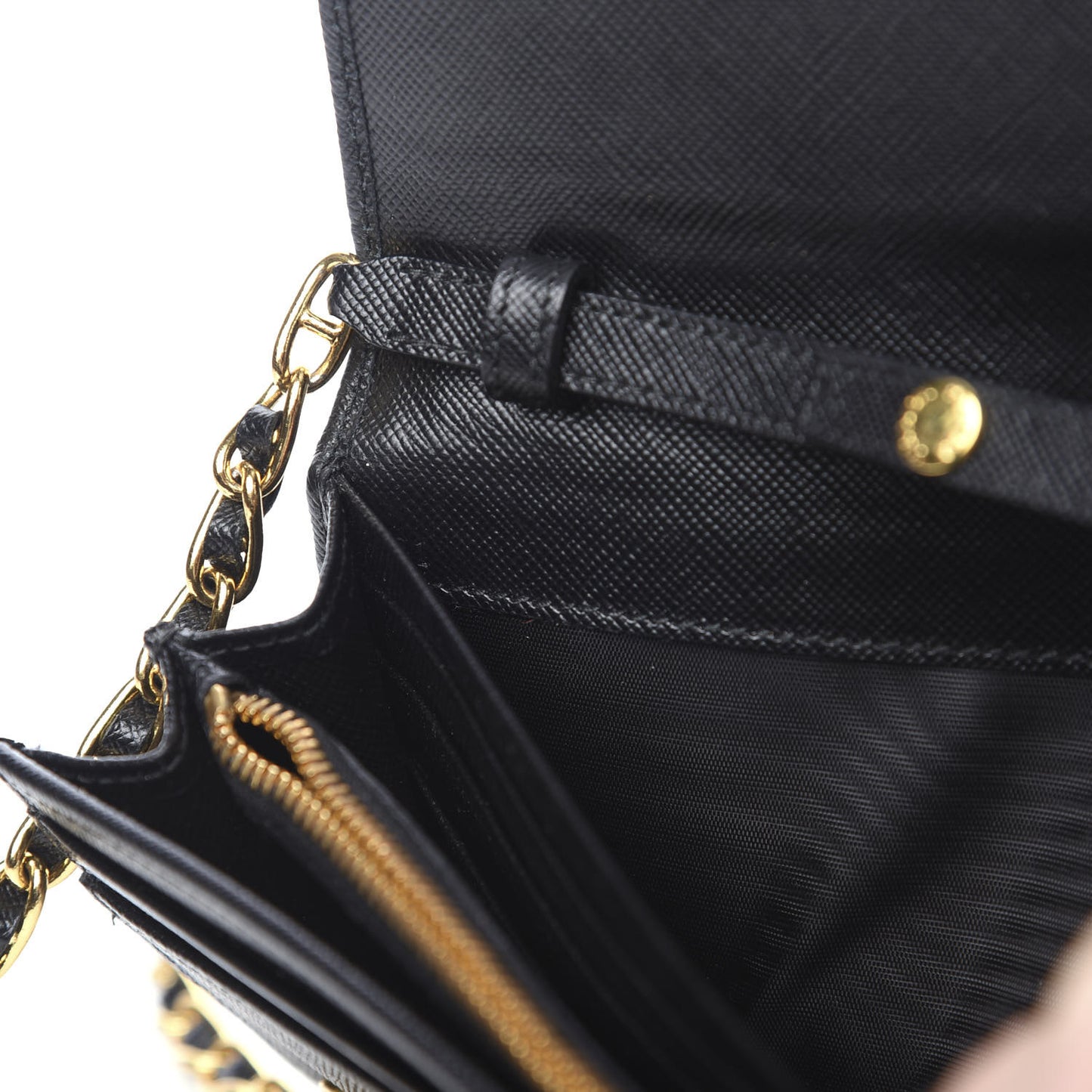 Saffiano Metal Oro Chain Wallet Black