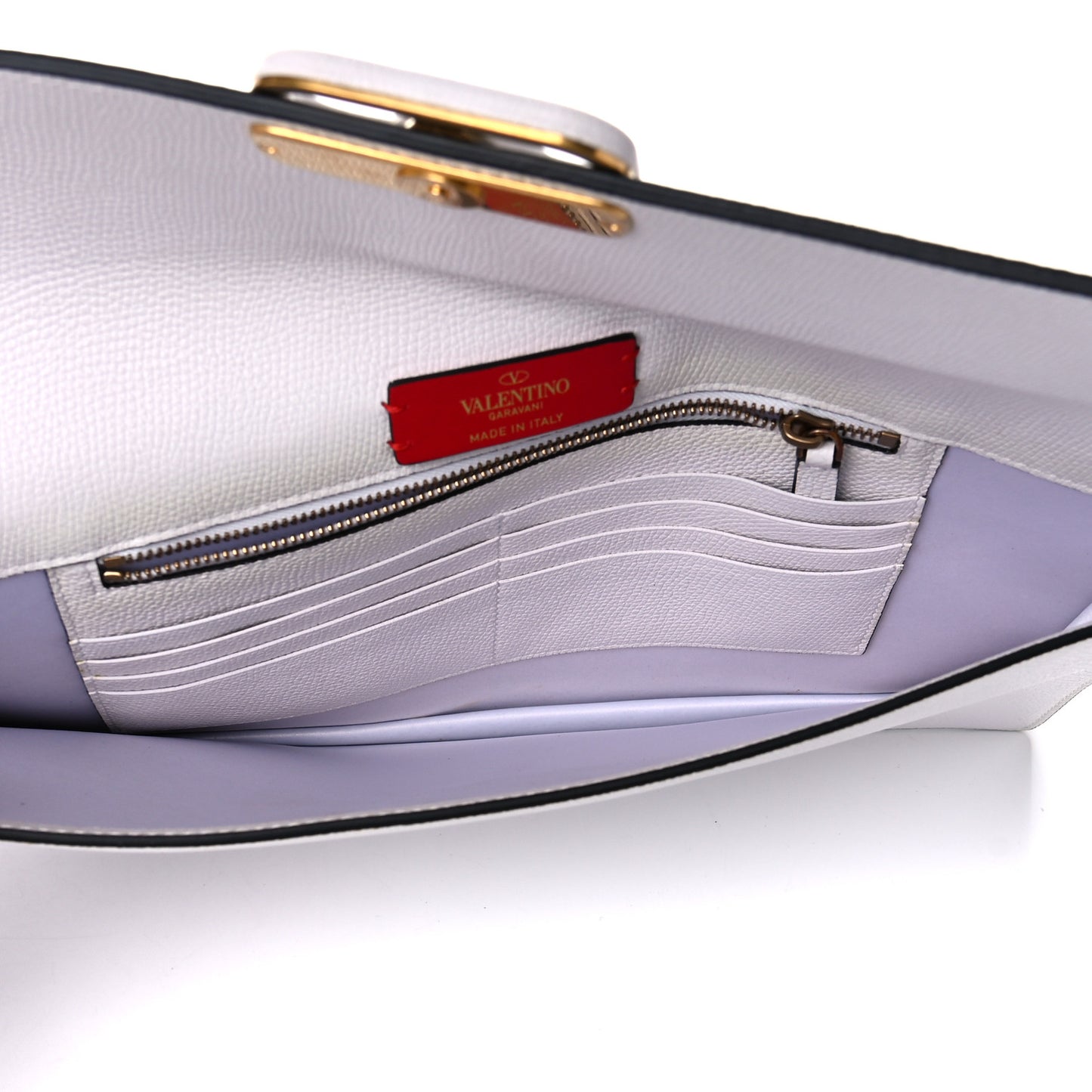 Grainy Calfskin Large Vlogo Clutch Optic White