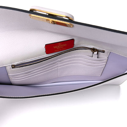 Valentino Garavani Grainy Calfskin Large Vlogo Clutch Optic White 5 of 12