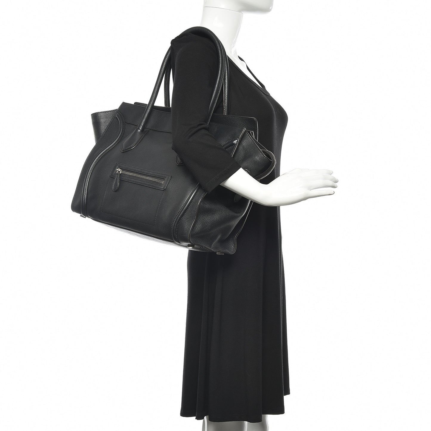 Drummed Calfskin Shoulder Luggage Black