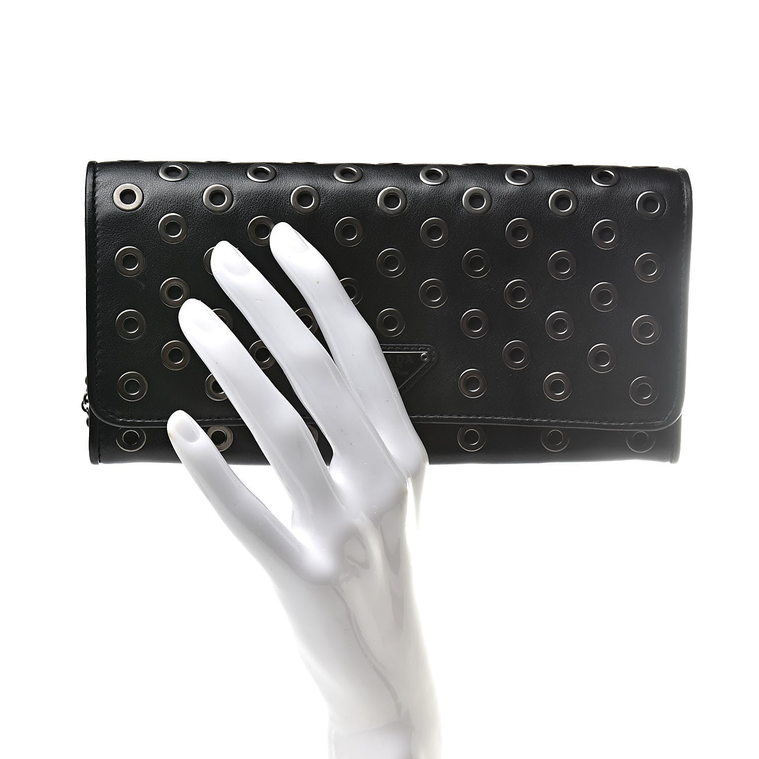 Prada Soft Calf Grommet Continental Flap Black Fuoco 2 of 8