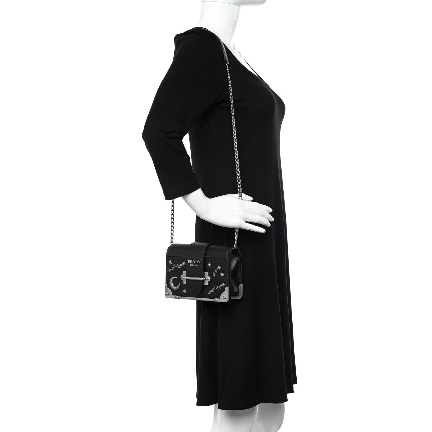 Prada City Calf Saffiano Cahier Astrology Bag Black 2 of 9