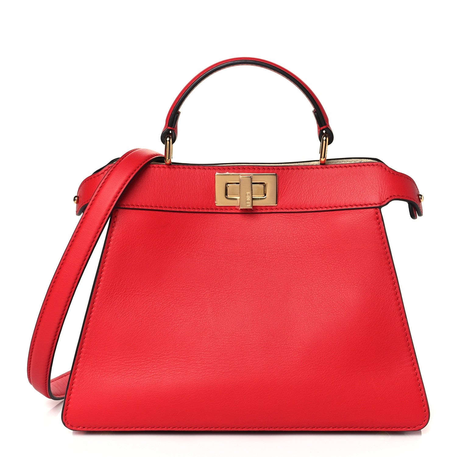 Fendi Vitello Seta Nappa Chinese Valentines Day Karligraphy Small Peekaboo I SEE U Satchel Rosso Cardinale Panna 1 of 9