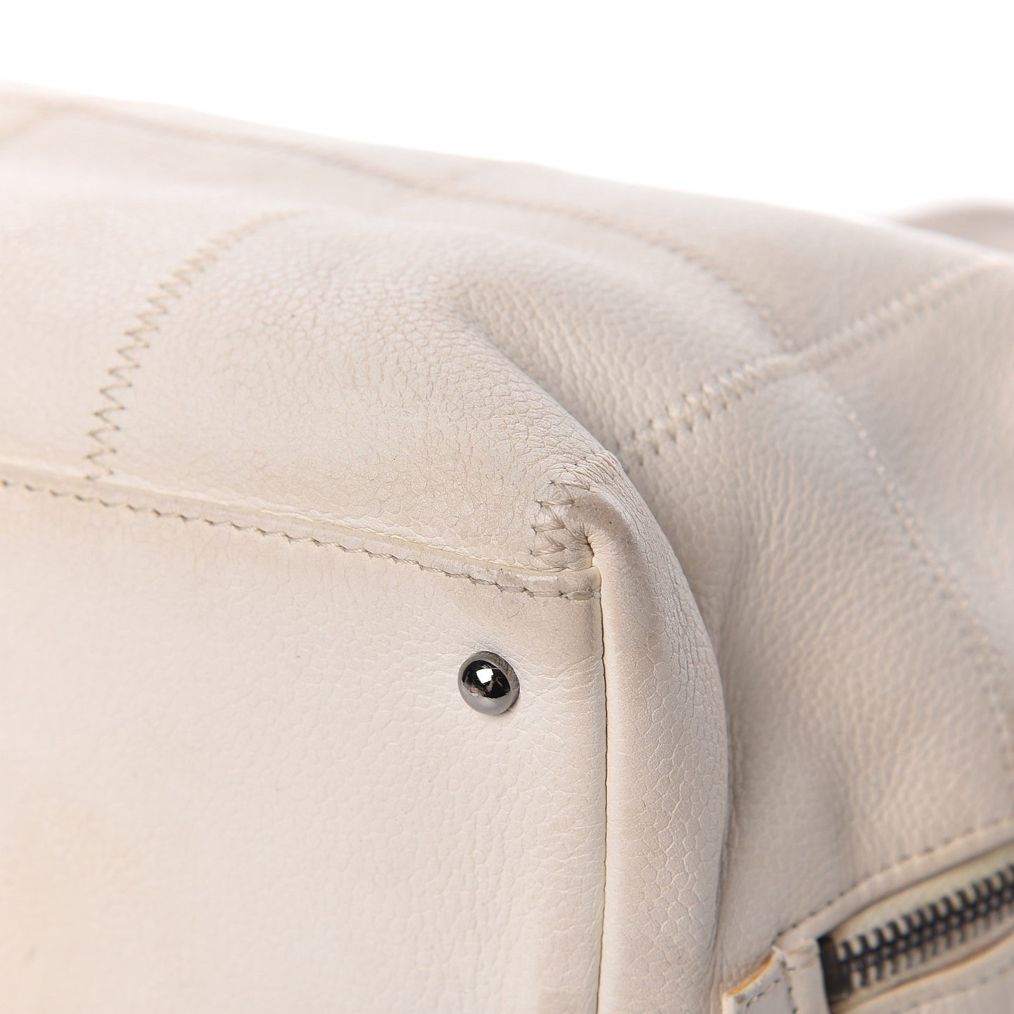 Caviar Square Stitched Large Tote White