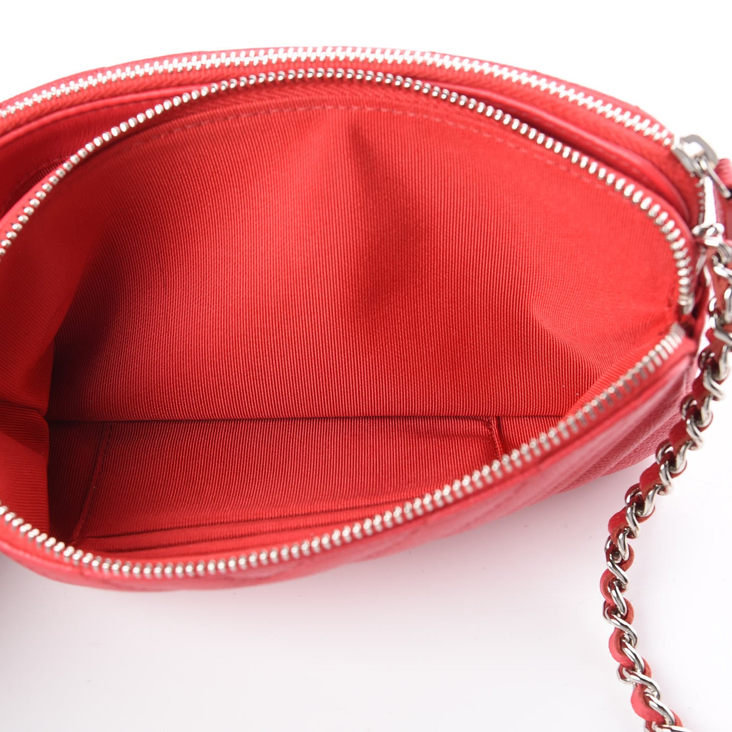 Caviar Chevron Quilted Small Clutch With Chain Light Red