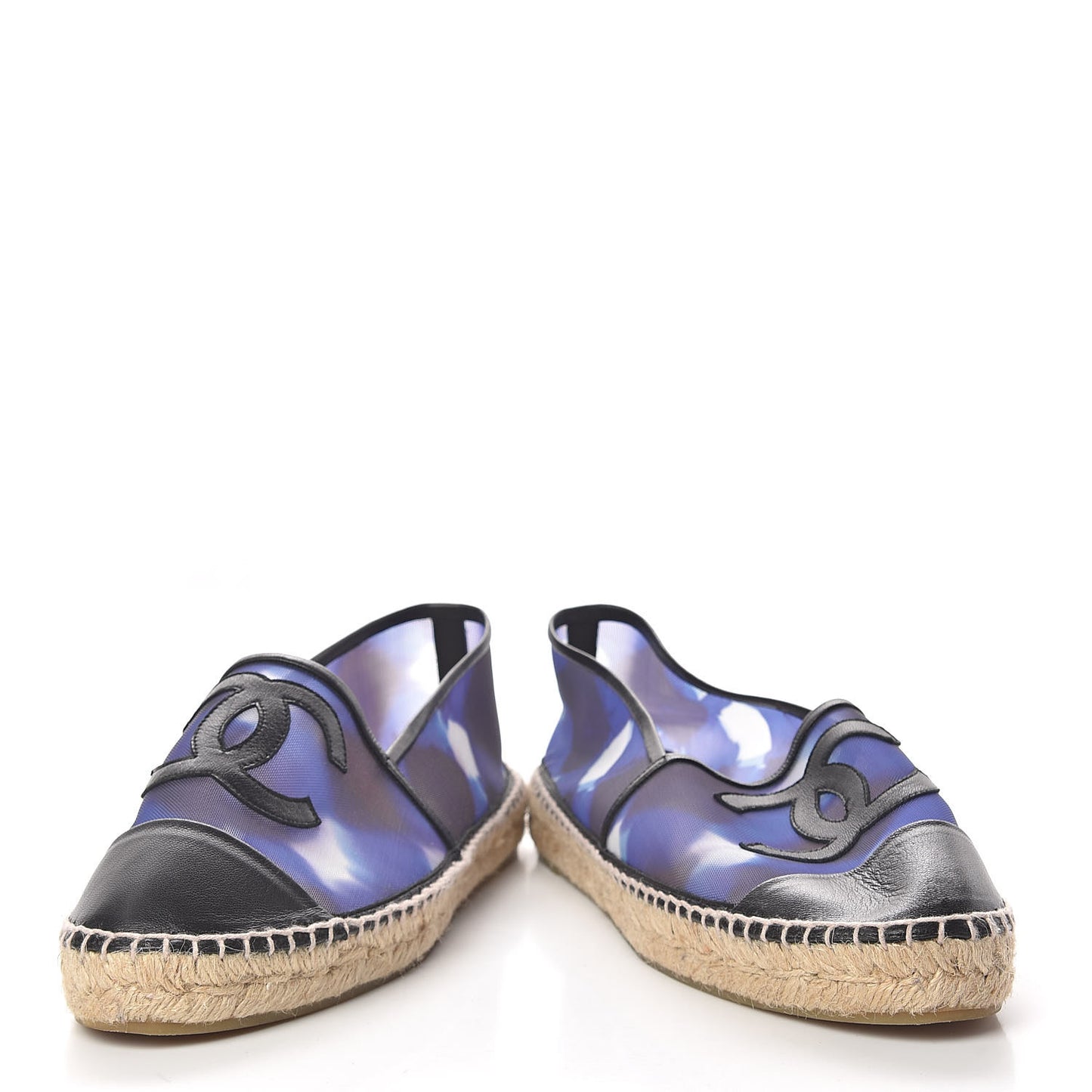 Mesh Lambskin Check Print CC Espadrilles 40 Blue Black White