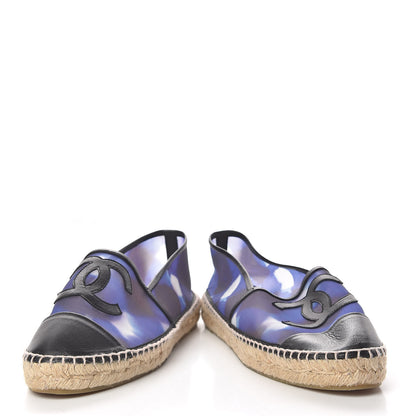 Chanel Mesh Lambskin Check Print CC Espadrilles 40 Blue Black White 6 of 16