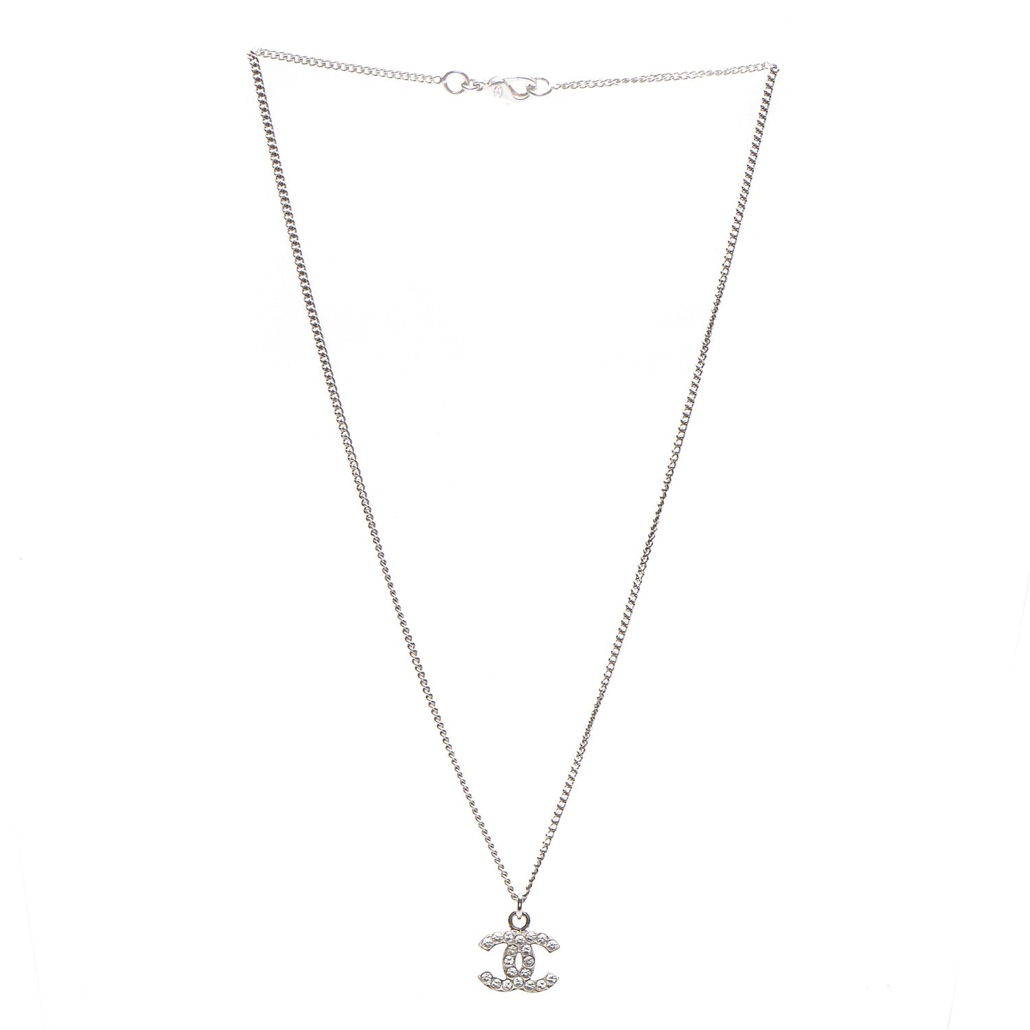 Chanel Crystal Timeless CC Necklace Silver 3 of 5