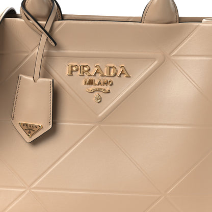 Prada Soft Calfskin Triangolo Symbole Embossed Small Tote Sabbia 8 of 10