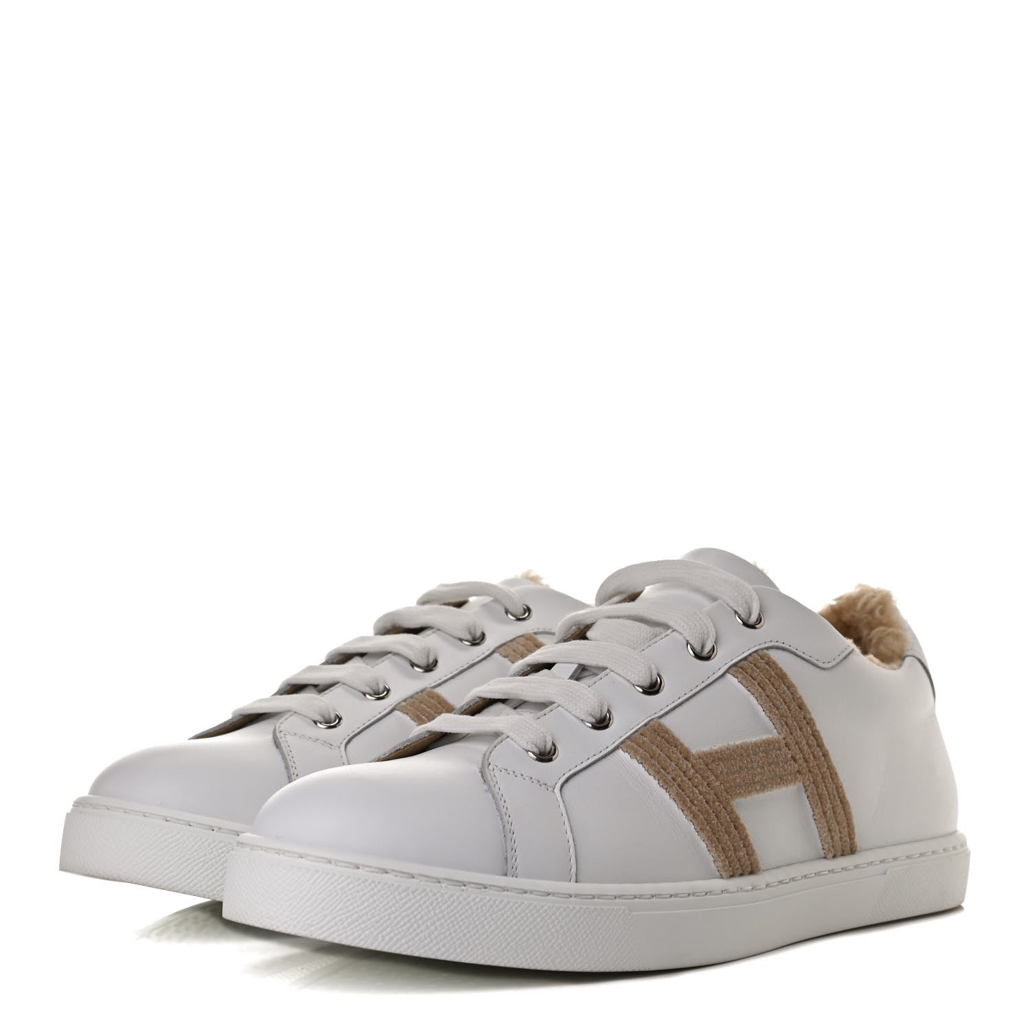 Hermes Calfskin Shearling Womens Avantage Sneakers 39.5 White Ecru 3 of 10
