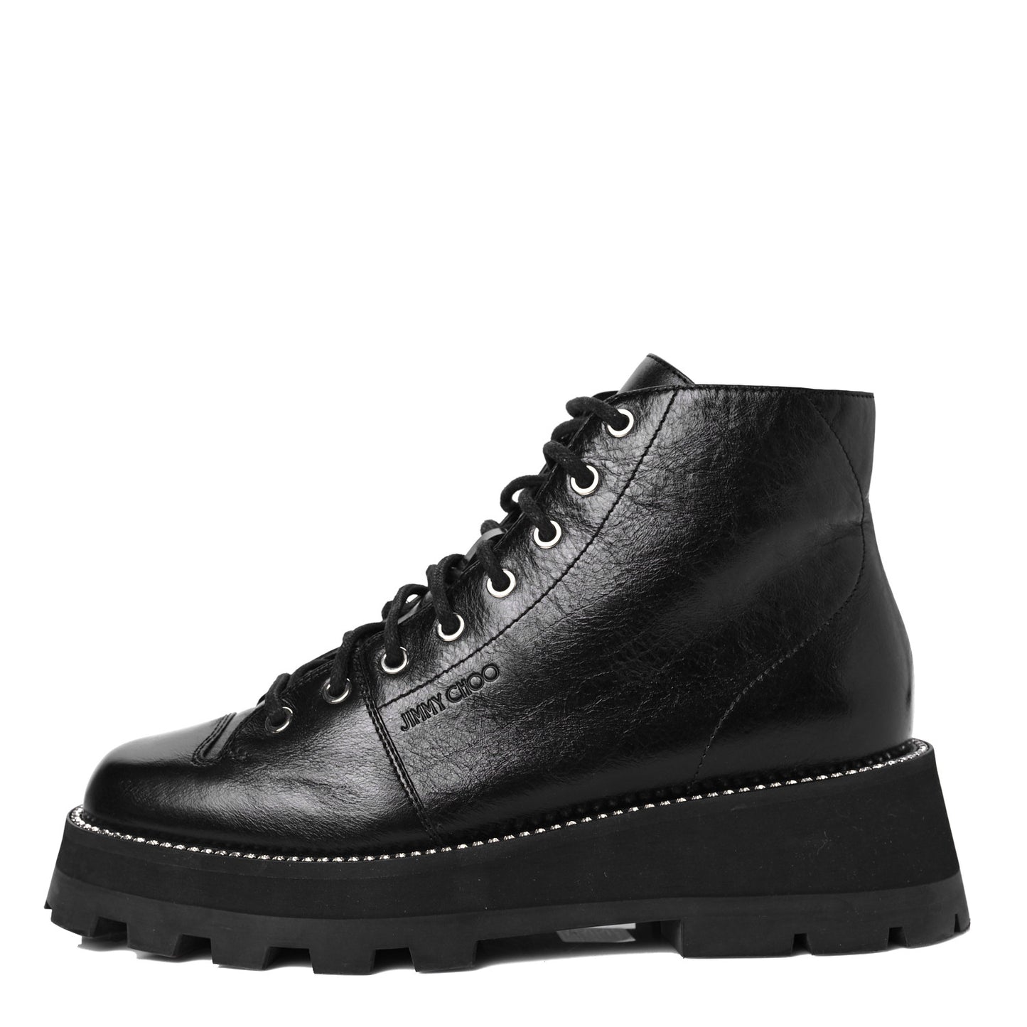 Calfskin Crystal Embellished Colby Combat Boots 41 Black