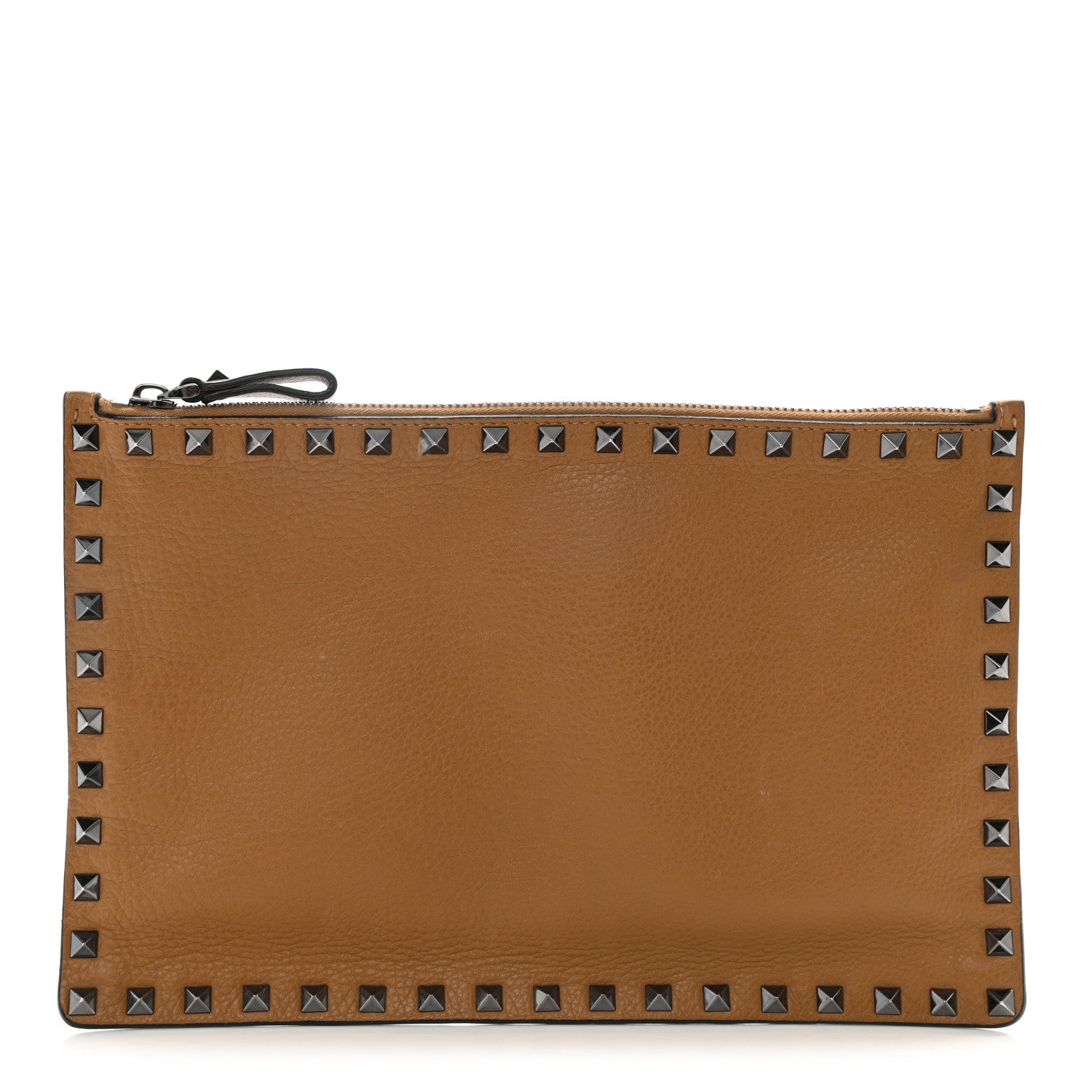 Valentino Garavani Pebbled Calfskin Large Rockstud Zip Pouch Camel 1 of 6
