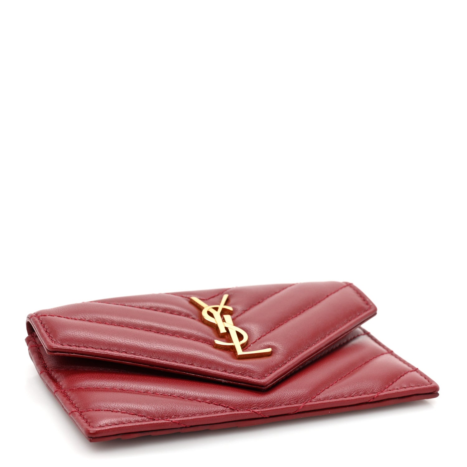 Saint Laurent Lambskin Matelasse Chevron Monogram Compact Wallet Red 5 of 11