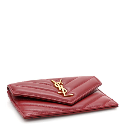 Saint Laurent Lambskin Matelasse Chevron Monogram Compact Wallet Red 5 of 11