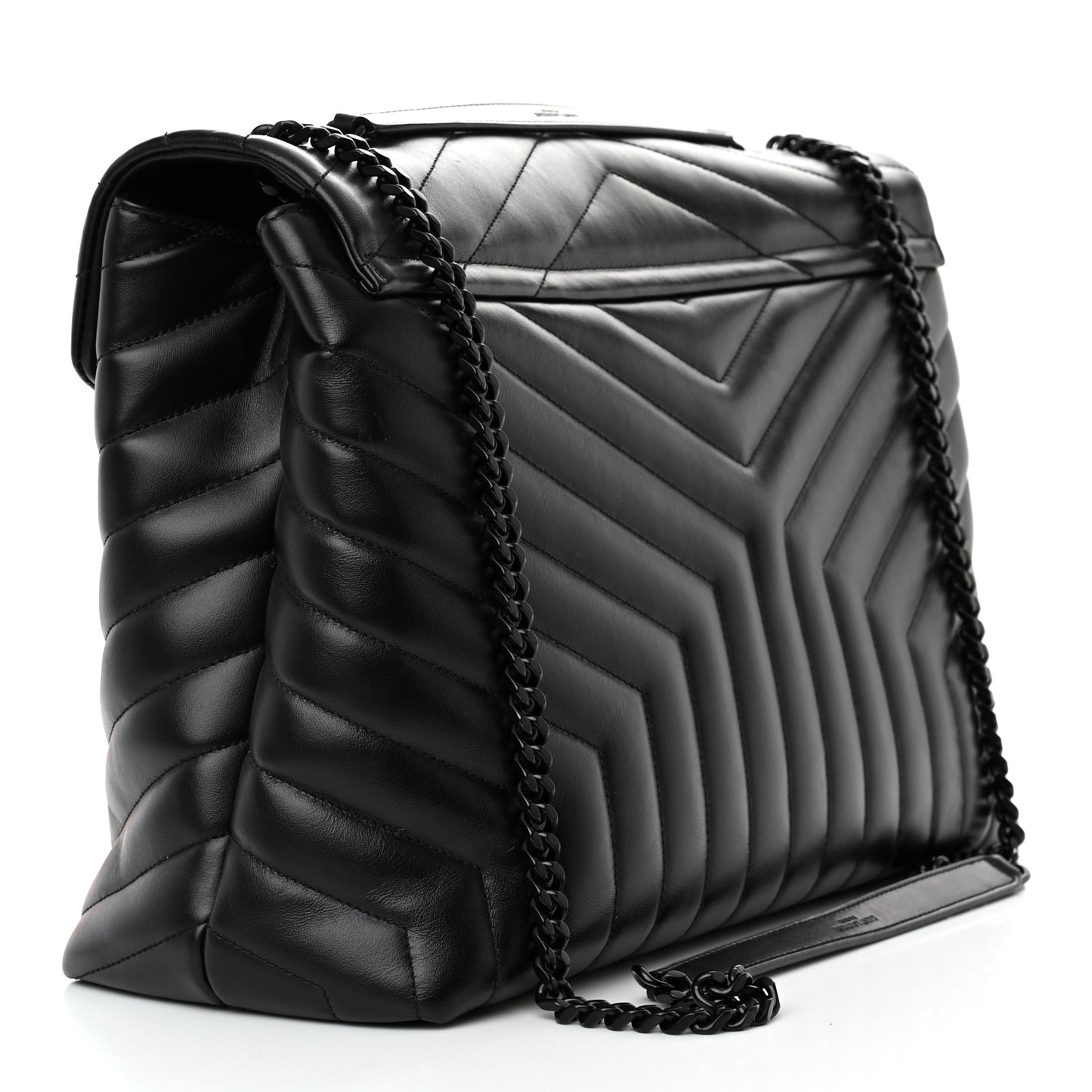 Calfskin Y Quilted Monogram Monochrome Large Loulou Chain Satchel Black