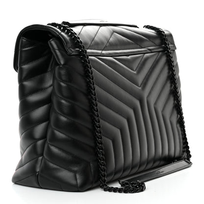 Saint Laurent Calfskin Y Quilted Monogram Monochrome Large Loulou Chain Satchel Black 3 of 21