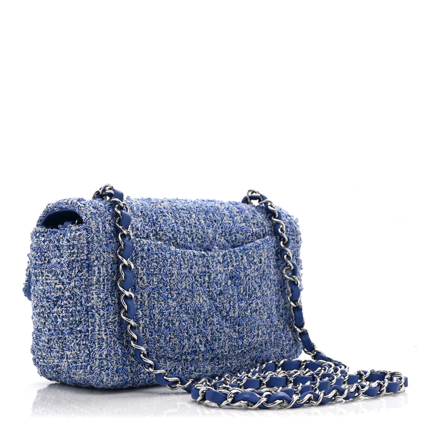 Chanel Tweed Quilted Mini Rectangular Flap Blue White 3 of 11
