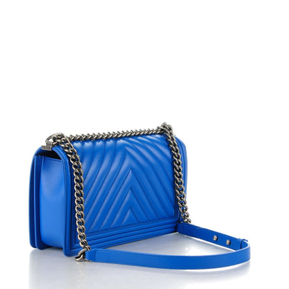 Chanel Calfskin Chevron Quilted Medium Boy Flap Bright Blue 3 of 9