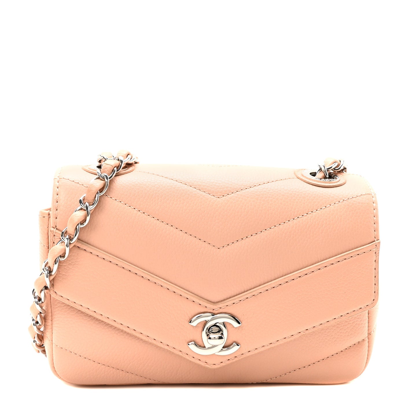 Caviar Chevron Quilted Small Single Flap Light Pink