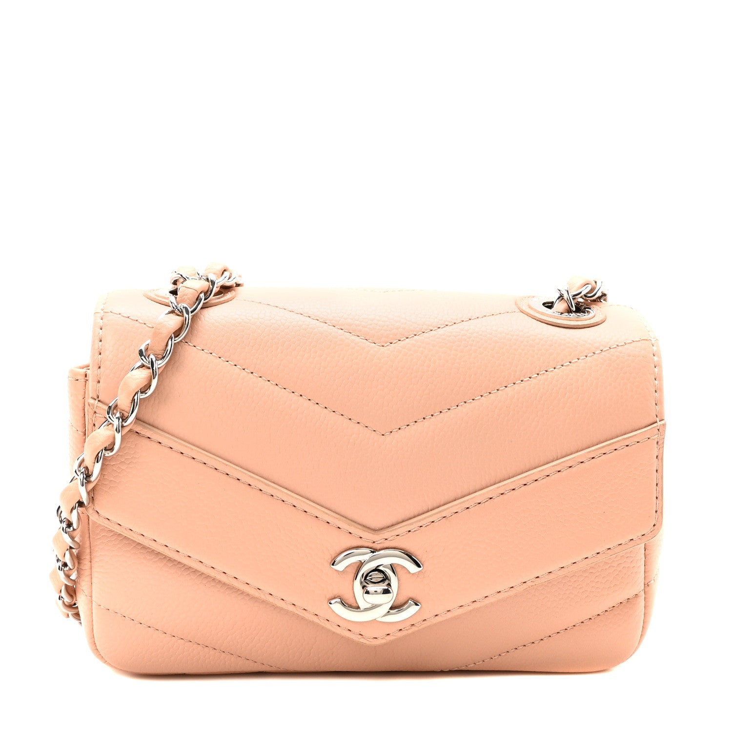 Chanel Caviar Chevron Quilted Small Single Flap Light Pink 1 of 10